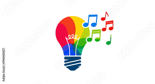 Colorful Light Bulb with Music Notes.