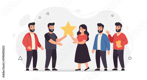 Teamwork and Recognition: People Celebrating Success with a Golden Star