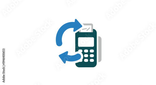 Credit Card Machine with Arrows and Receipt.