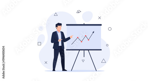 Businessman presenting a growing financial chart on a whiteboard
