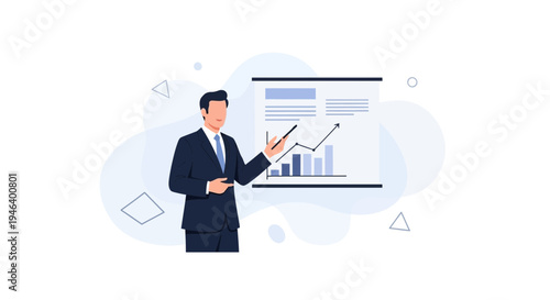 Businessman presenting financial growth chart on a whiteboard during a meeting