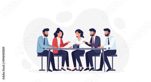 Diverse team collaborating around a table, discussing ideas in a modern office setting.