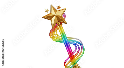 Golden Star Magic Wand with Rainbow Swirls