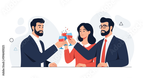 Three Business People Toasting Drinks at a Celebration