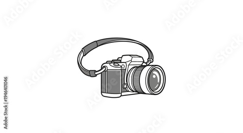 Digital Camera Illustration with Lens and Strap.