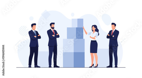 Business Team Stacking Blocks for Success, Collaboration, Strategy, and Growth