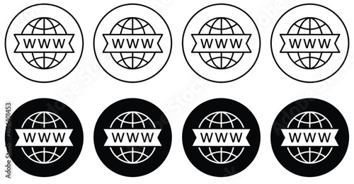 Worldwide Icon with WWW Text, WWW Symbol, World Wide Web Icons Collection, World Icon, Globe Icons with WWW Sign