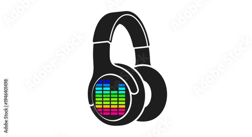 Black Headphones with Colorful Sound Waves.