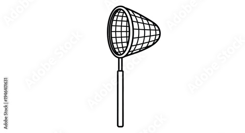 Simple black and white illustration of a butterfly net on white background