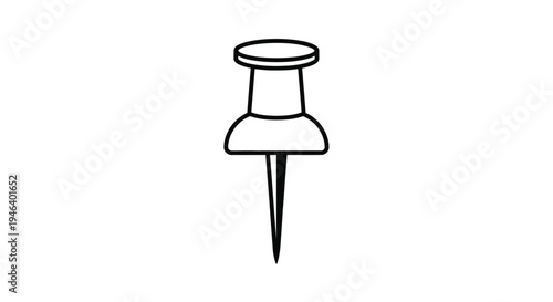 Simple black and white illustration of a classic push pin graphic