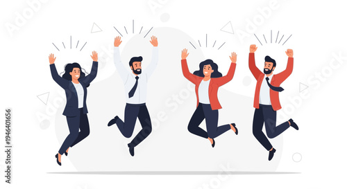 Diverse business people jumping for joy, celebrating success and teamwork