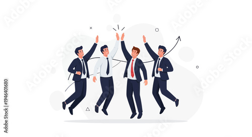 Business Team Celebrating Success, Jumping High Five