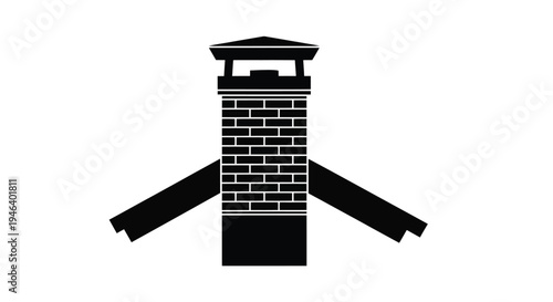 Black silhouette of a watchtower with a cross shaped base