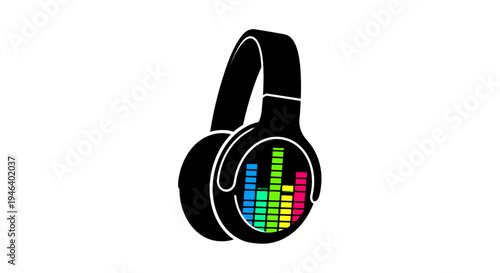 Black Headphones with Colorful Sound Equalizer.