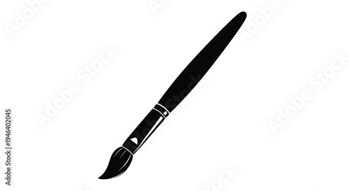 A simple black and white illustration of a paintbrush on white