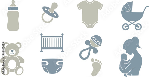 Silhouette Icons 10 Flat Vector Parenting Set