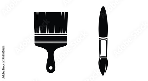 Black and white illustration of a paintbrush and artist s brush