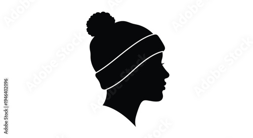 Silhouette of a woman s profile wearing a winter knit hat