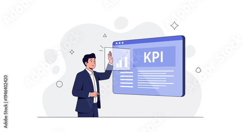 Businessman analyzing KPI data on a digital dashboard, business growth concept