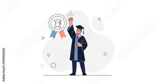 Graduation Success: Student Celebrates Achievement with Diploma and Cap