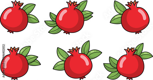 Pomegranate fruit vector illustration pattern with fresh red pomegranate and green leaves repeating healthy organic fruit background design