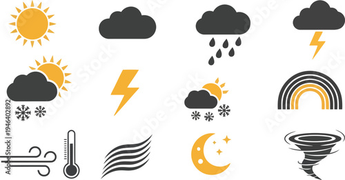 Weather Silhouette Icons 10 Flat Vector Sky Set
