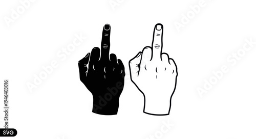 Middle Finger Hand Gesture Icon, Black and White Silhouette Vector