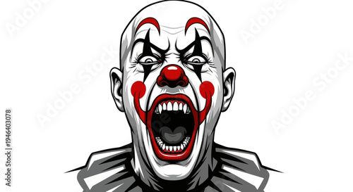 Scary Clown Face with Open Mouth and Screaming