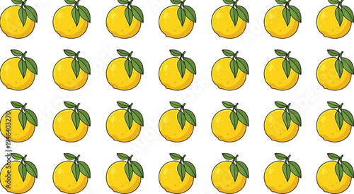 Yellow lemon fruit pattern vector illustration with fresh citrus lemons and green leaves repeating background healthy organic fruit design