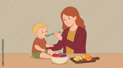Mother Feeding Baby Healthy Fruit Meal