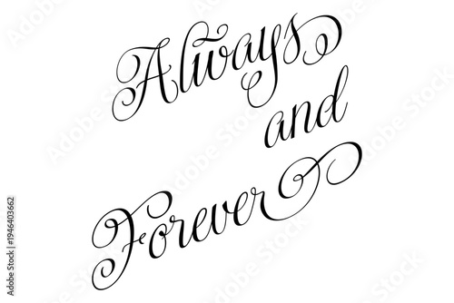 Always and Forever - Always and Forever words on white background, calligraphy, handwritten, vector
