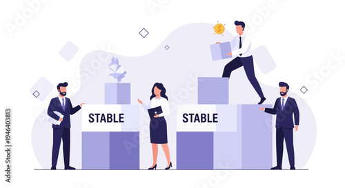 Business team building stable foundation for growth and success