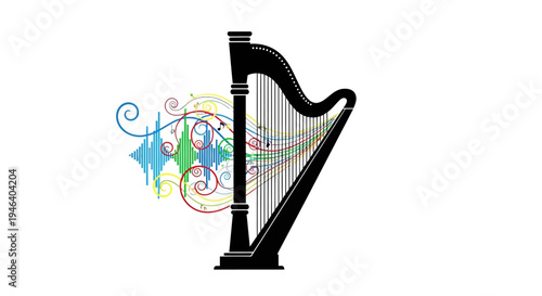 Black Harp Musical Instrument Closeup.