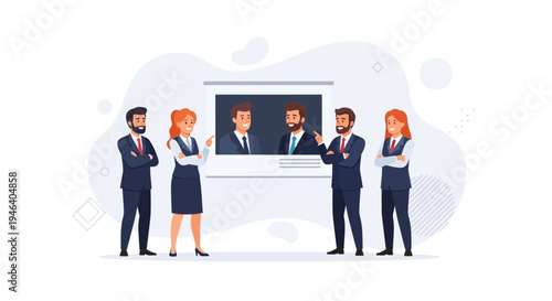 Business meeting presentation with diverse team discussing strategy on screen