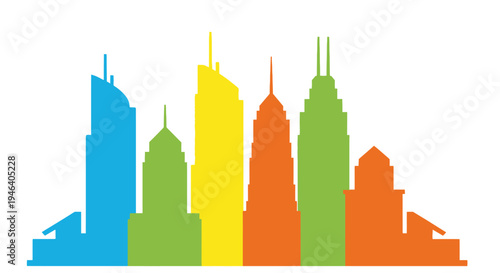 Colorful City Skyline Silhouette Graphic Design.