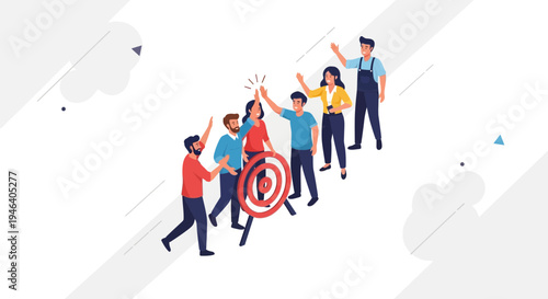 Teamwork success, high five, business goal achievement, target, collaboration, people celebrating