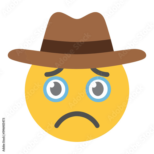 Frowning Face With Hat Flat Icon