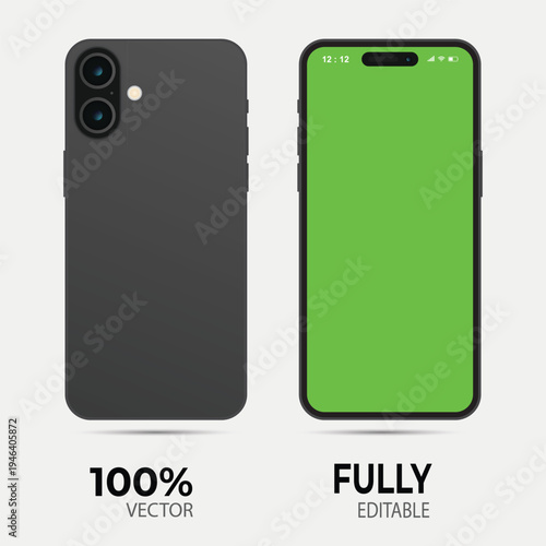 Modern Black Smartphone Mockup with Green Screen Chroma Key and Back View