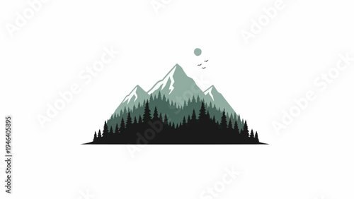 Mountain Peaks with Pine Trees Silhouette.