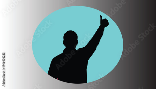 Success Silhouette of Man Giving Thumbs Up in Blue Circle for Achievement Concepts, Business Goals, Positive Feedback, Social Media Likes, and Motivational Designs
