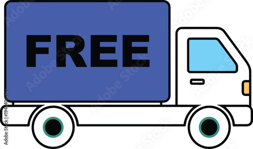 Blue Free Shipping Delivery Truck Vector Illustration for E-commerce Websites, Logistics Services, Fast Freight Transportation, Online Shopping Promotions, and Business Marketing Designs