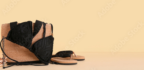 Beach bag, swimsuit and fli...