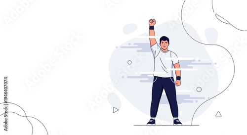Man raising fist in victory, celebrating success, achievement, and motivation