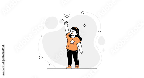 Little Girl Reaching for Stars, Symbolizing Dreams, Success, and Ambition
