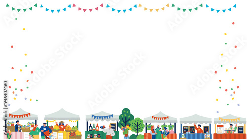 マルシェイベント風景 人々で賑わう屋外マーケットのバナー