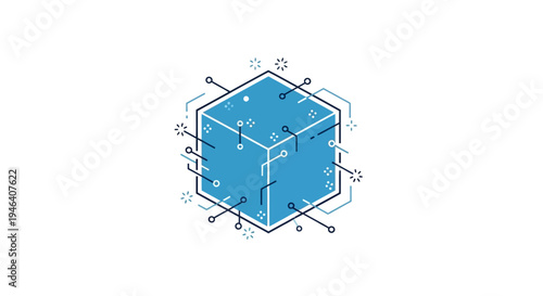 Blue 3D Cube Geometric Shape Illustration.
