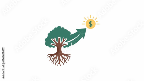 Tree with Roots and Money Symbol.