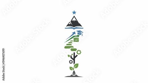 Stylized Tree Logo with Mountain and Star.