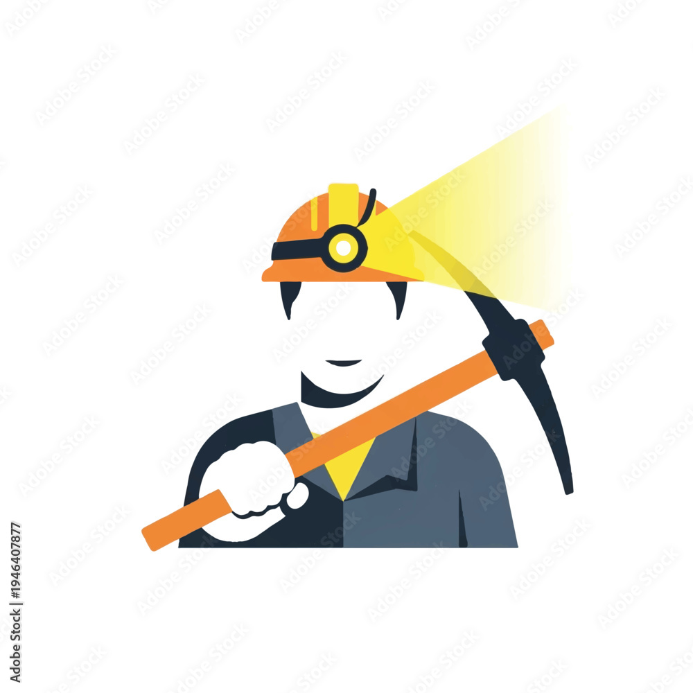 Obraz premium Smiling Miner with Pickaxe and Helmet.