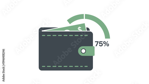 Wallet with money and percentage sign.